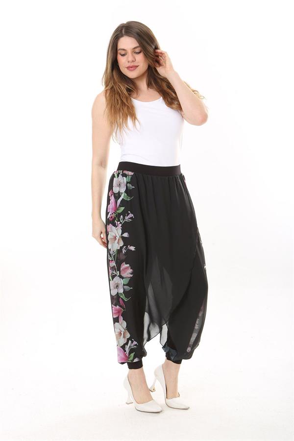 Kadın Büyük Beden Lacivert İçi Viskon Pantolonlu Şifon Anvelop Görünümlü Şalvar   65N37631