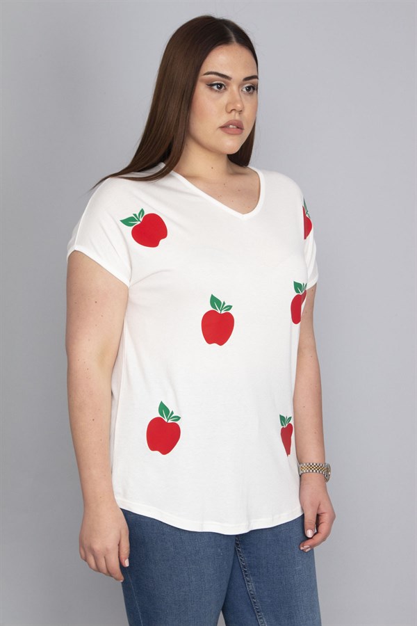 Kadın Kemik Baskılı V Yaka Düşük Kollu Bluz 65N27641