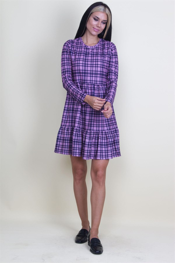 ROBE À CARREAUX AVEC TAILLE ÉLASTIQUE ET OURLET À PLANCHER