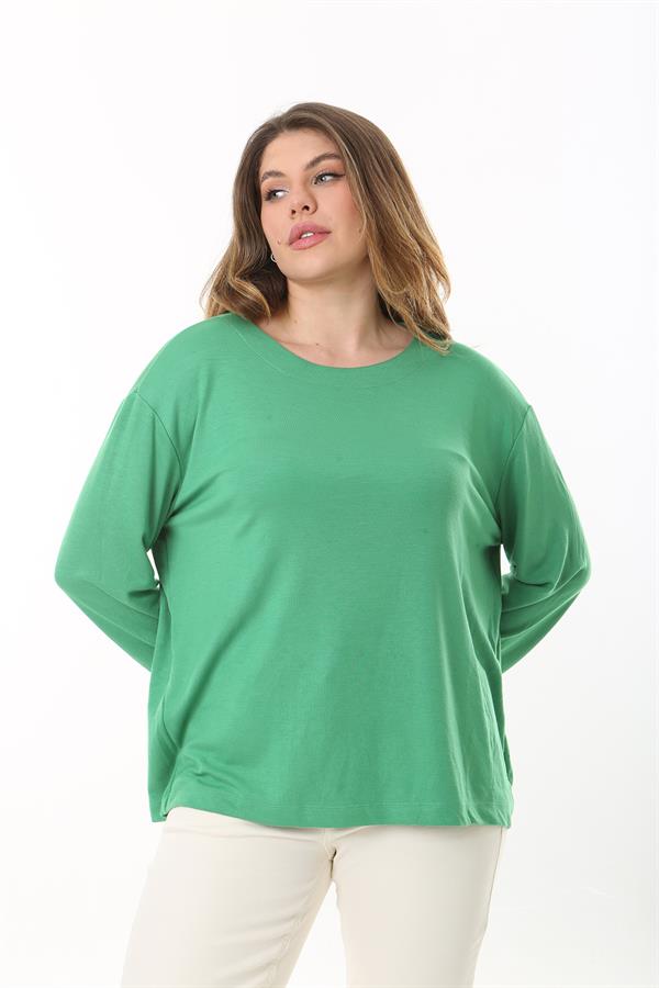 Kadın Büyük Beden Eflatun Bisiklet Yakalı Uzun Kollu Bluz 65N37498