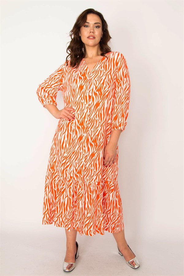 Kadın Fujya Dokuma Viskon Kumaş Ön Düğmeli Etek Ucu Katlı Elbise 65N33531