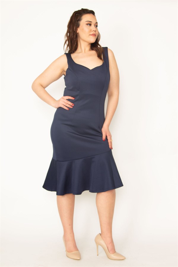 Jupe à volants bleu marine pour femme, bretelles épaisses dans le dos, fermeture éclair dissimulée