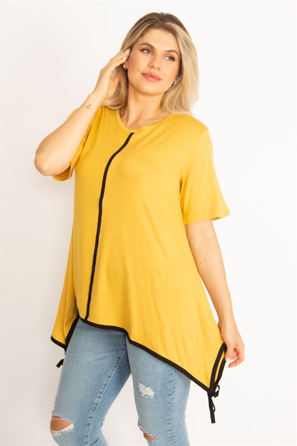 Kadın Hardal Biye Detaylı Etek Ucu Bağcıklı Tunik 65N34974