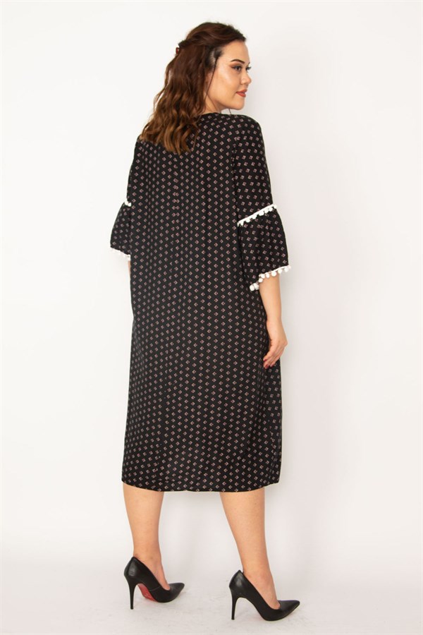 Kadın Renkli Dantel Detaylı Dokuma Viskon Kumaş Elbise 65N33210