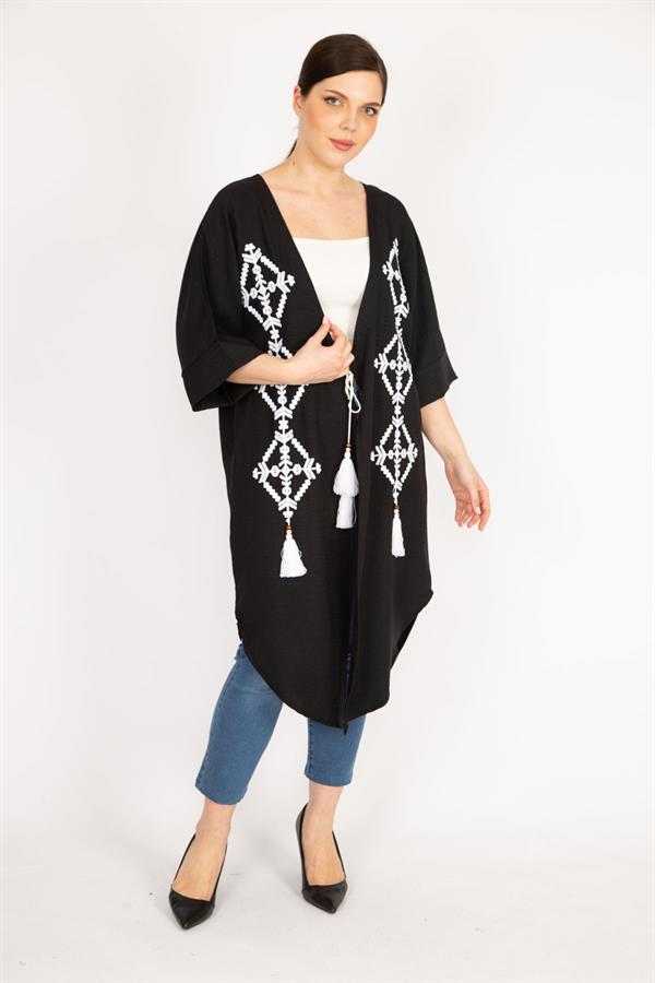 Women's Orange Plus Size Embroidered Detailed Cape