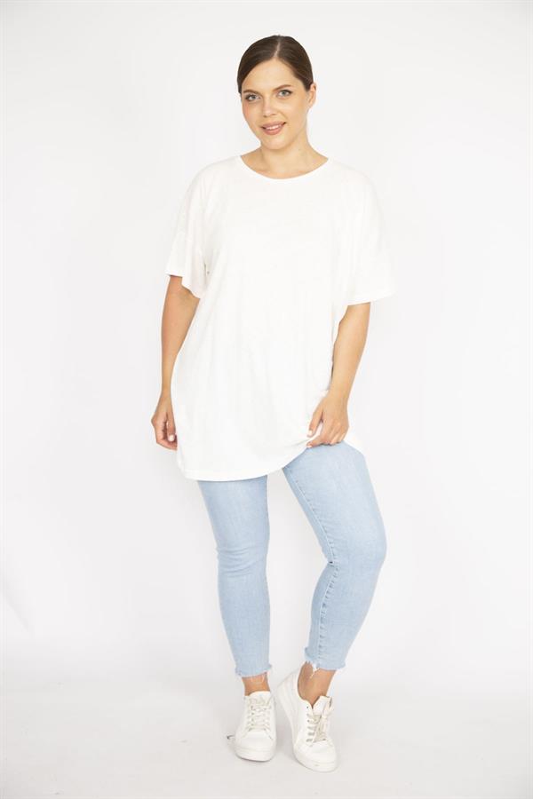 Kadın Kemik Büyük Beden Bisiklet Yakalı Kısa Kollu Bluz