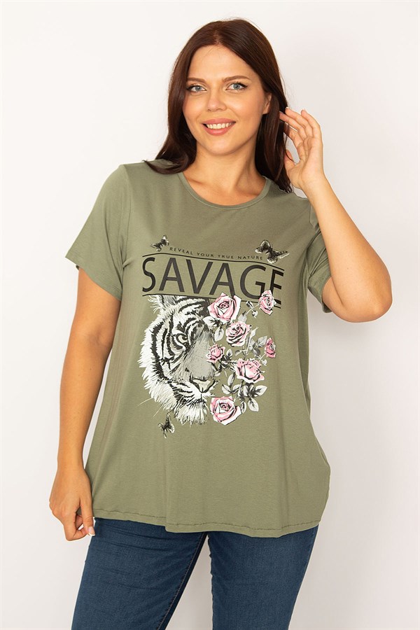 Kadın Haki Dijital Baskılı Rahat Kesim Tunik 65N34199