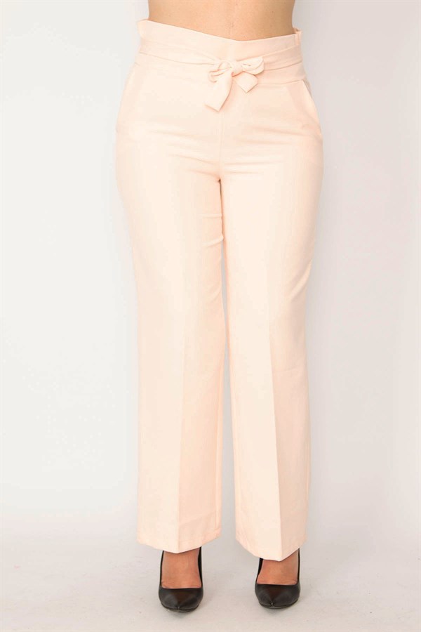 Kadın Hardal Beli Kuşak Bağlamalı Yan Gizli Fermuarlı Pantolon 65N33793