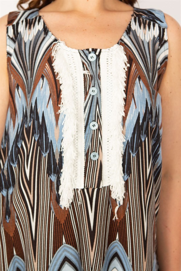 Kadın Gri Ön Pat Düğme Ve Dantel Detaylı Javanez Viskon Elbise 65N33208