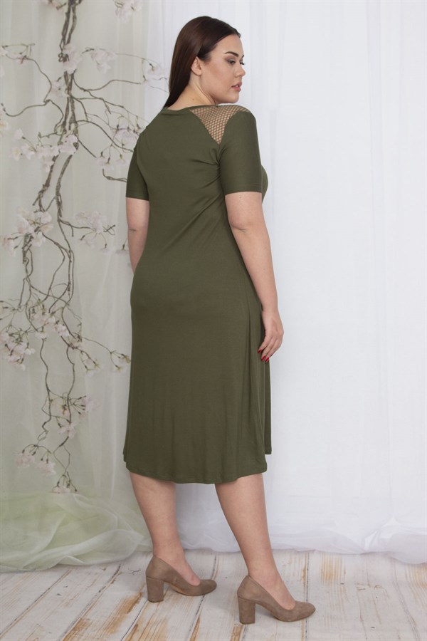Kadın Haki File Detaylı Viskon Elbise 65N24063