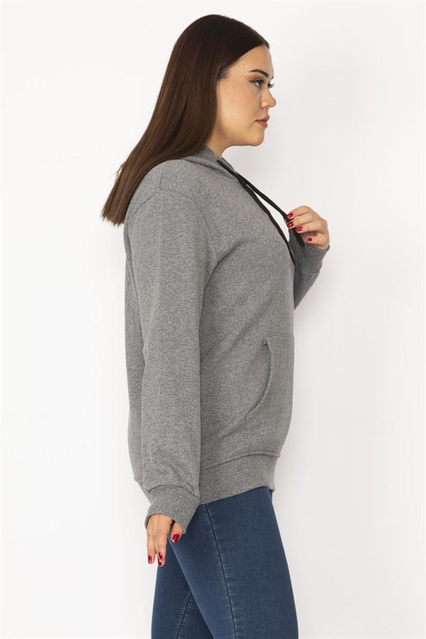 Women's Smoked Inside Raised 3 Thread Kangaroo Pocket Hooded Sweatshirt 65N29644