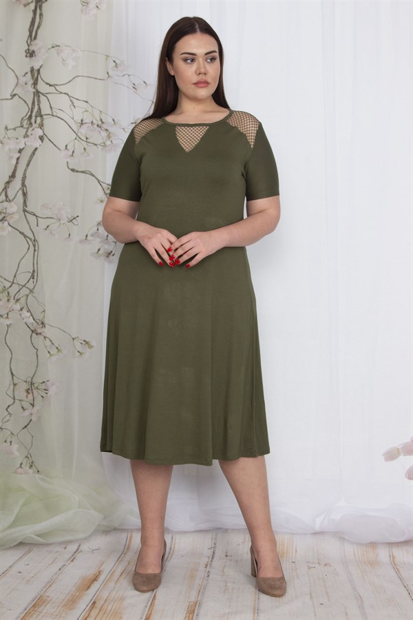 Kadın Haki File Detaylı Viskon Elbise 65N24063
