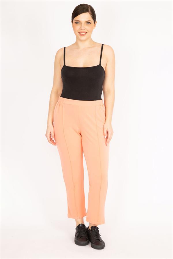 Kadın Yavruağzı Büyük Beden Ütü  İzi Çima Dikişli Beli Lastikli Yan Cepli Pantolon