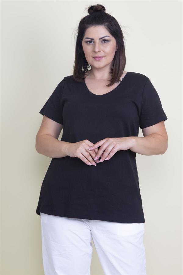 Kadın Lacivert Pamuklu Kumaş V Yaka Bluz