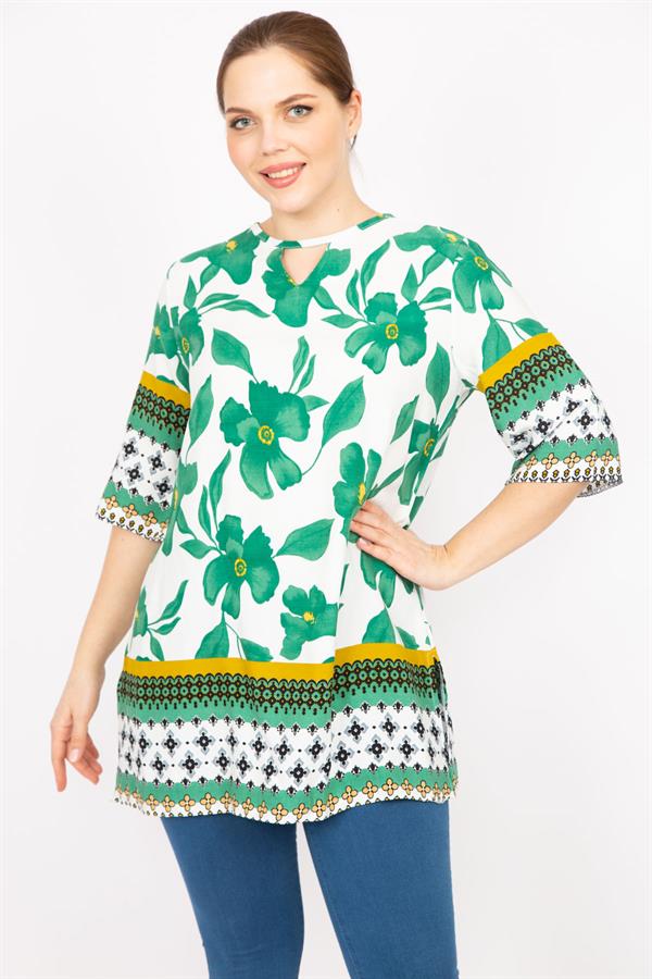 Kadın Fujya Büyük Beden Dokuma Viskon Kumaş Su Desenli Tunik