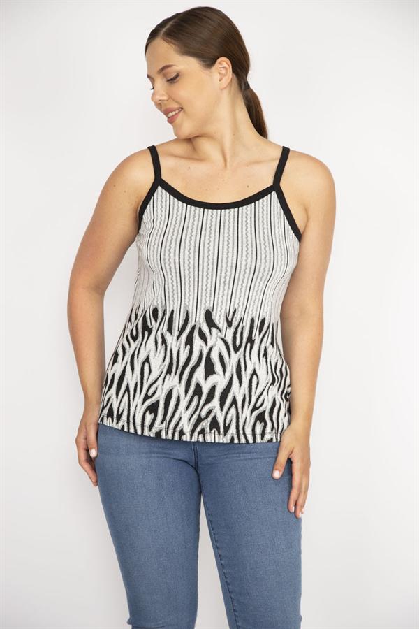 Kadın Gri Büyük Beden Sim Detaylı Askılı Bluz