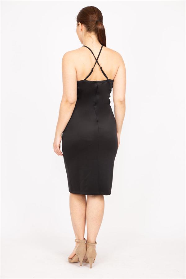 Kadın Siyah Büyük Beden Askılı Elbise 65N35821