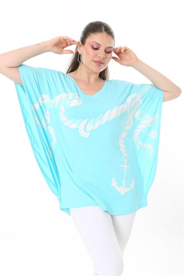 Kadın Büyük Beden Haki Renk Kombinli Uzun Kollu Tunik