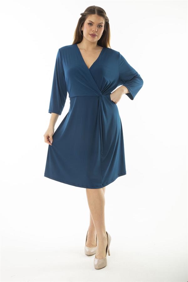 Kadın Büyük Beden Mor Anvelop Yakalı Kapri Kollu Elbise 65N37067