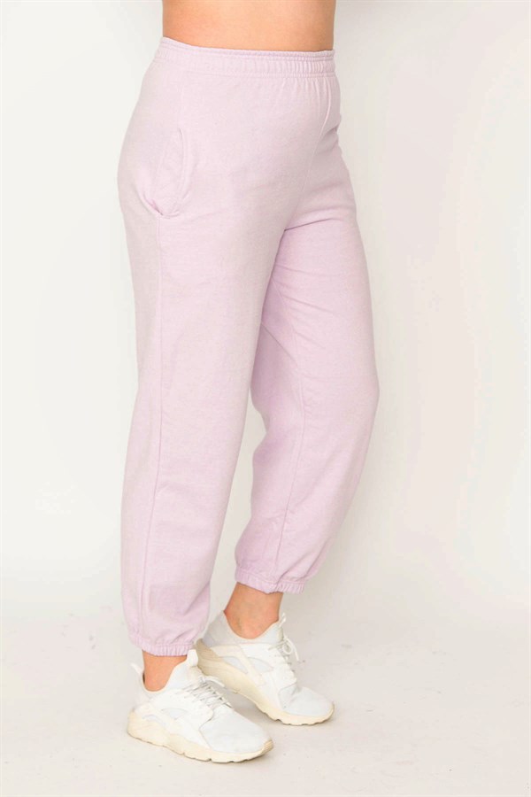 Kadın Gri Pamuklu Kumaş İçi Şardon Paça Ve Bel Lastikli Cep Detaylı Eşofman Alt  65N30436