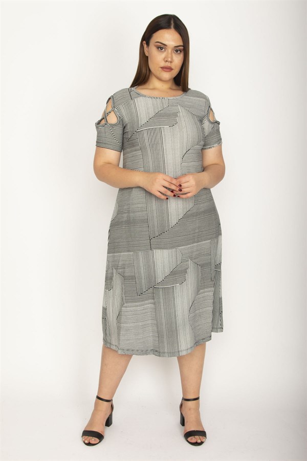 Kadın Gri Omuz Detaylı Elbise 65N26571
