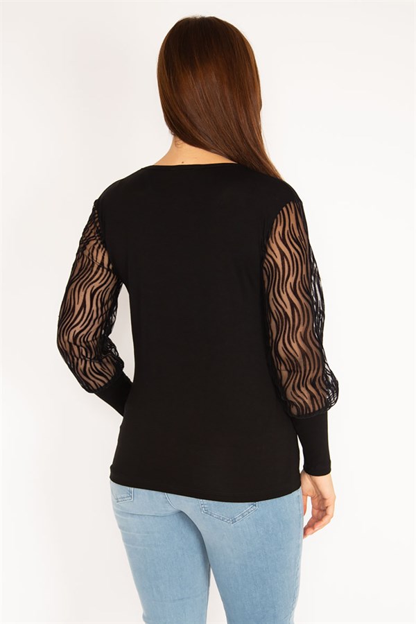 Kadın Siyah Flok Detaylı Bluz 65N35329