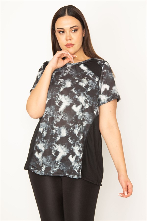 KADIN SİYAH OMUZ VE YAN KUPLARI GARNİLİ SPOR BLUZ