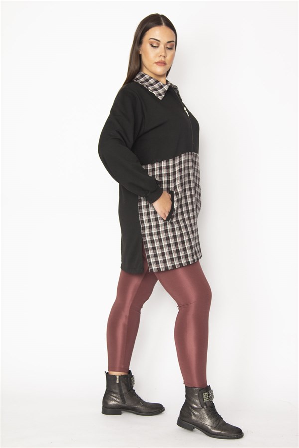 Kadın Bej Ekose Desen Detaylı Fermuarlı Cepli Mont 65N29569