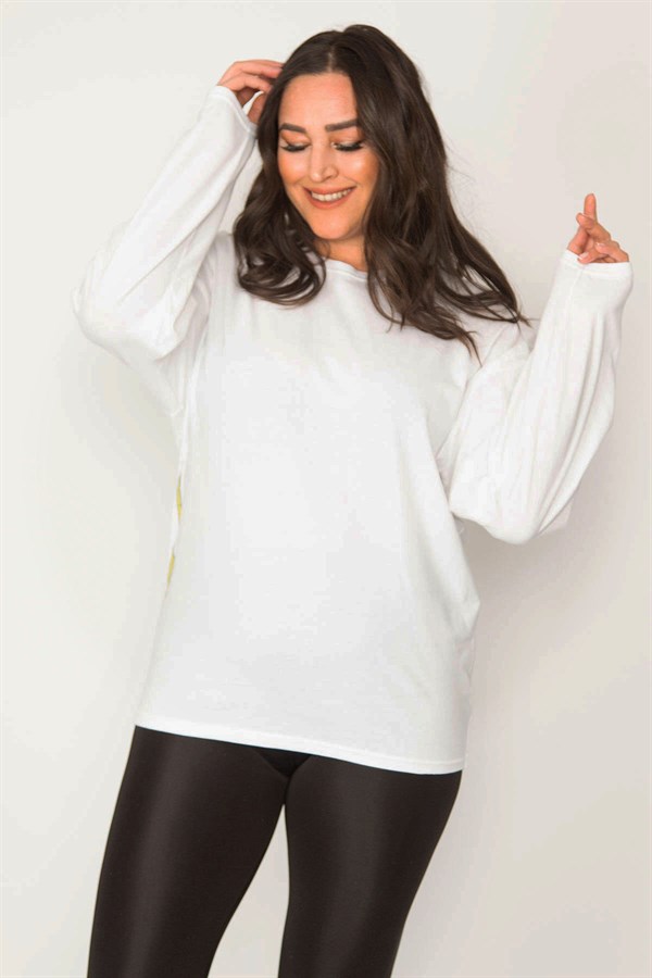 Kadın Kemik Pamuklu Kumaş Bisiklet Yakalı Sırt Baskı Detaylı Sweatshirt 65N31024