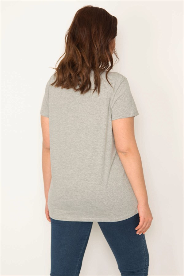 KADIN GRİ SİM BASKILI BLUZ