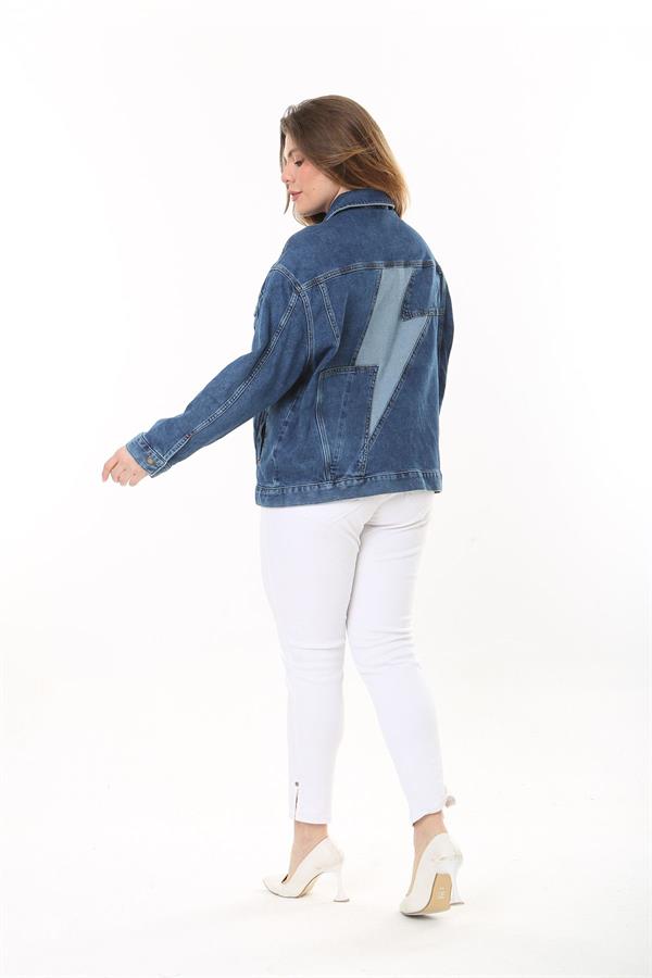 Kadın Büyük Beden Lacivert Sırt Detaylı Kot Mont 65N37470