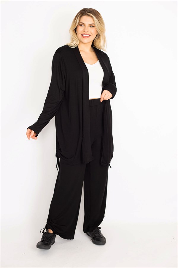 Kadın Mavi Yan Bağcık Detaylı Hırka Pantolon Takım 65N34906