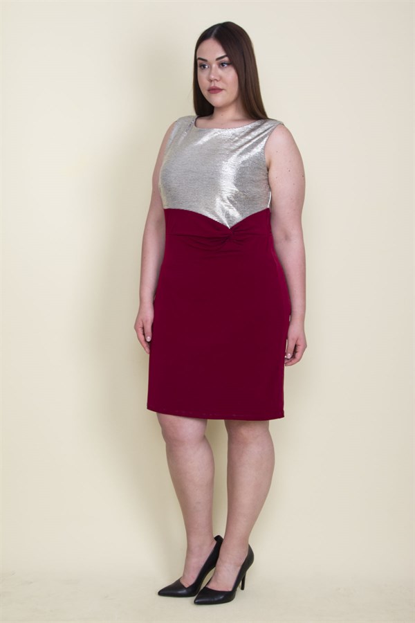 Kadın Gümüş Üst Kısmı Lame Ön Detaylı Abiye Elbise 65N26126