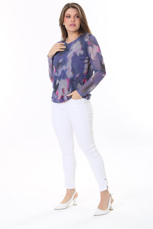 Kadın Büyük Beden Renkli Astarlı Tül Bluz 65N37810