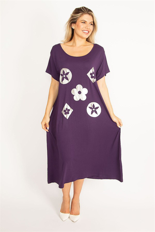 Kadın Mürdüm Suni Deri Garnili Elbise 65N34504