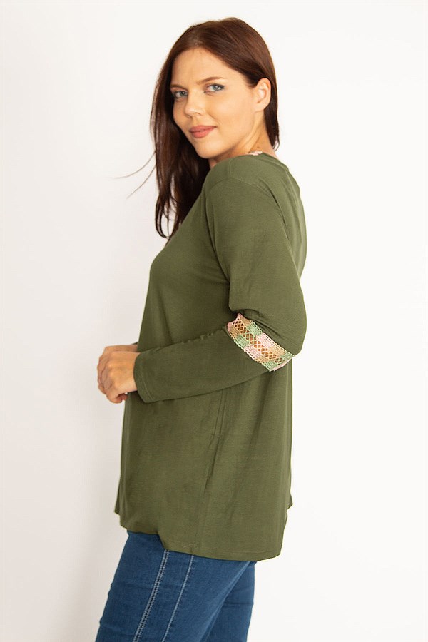 Kadın Haki Dantel Detaylı Bluz 65N34647