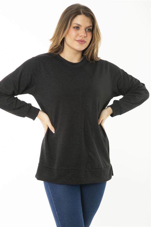 Kadın Büyük Beden Hardal Dueble Face Kumaş Renk Kombinli Sweatshirt 65N37124