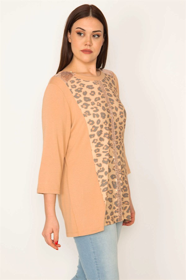 KADIN VİZON PAYET DETAYLI LEOPAR DESENLİ BLUZ