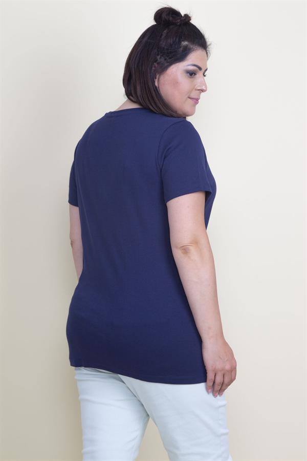 Kadın Lacivert Pamuklu Kumaş V Yaka Bluz