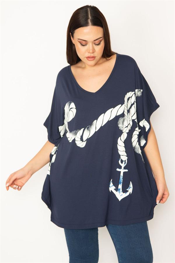 Kadın Büyük Beden Haki Renk Kombinli Uzun Kollu Tunik