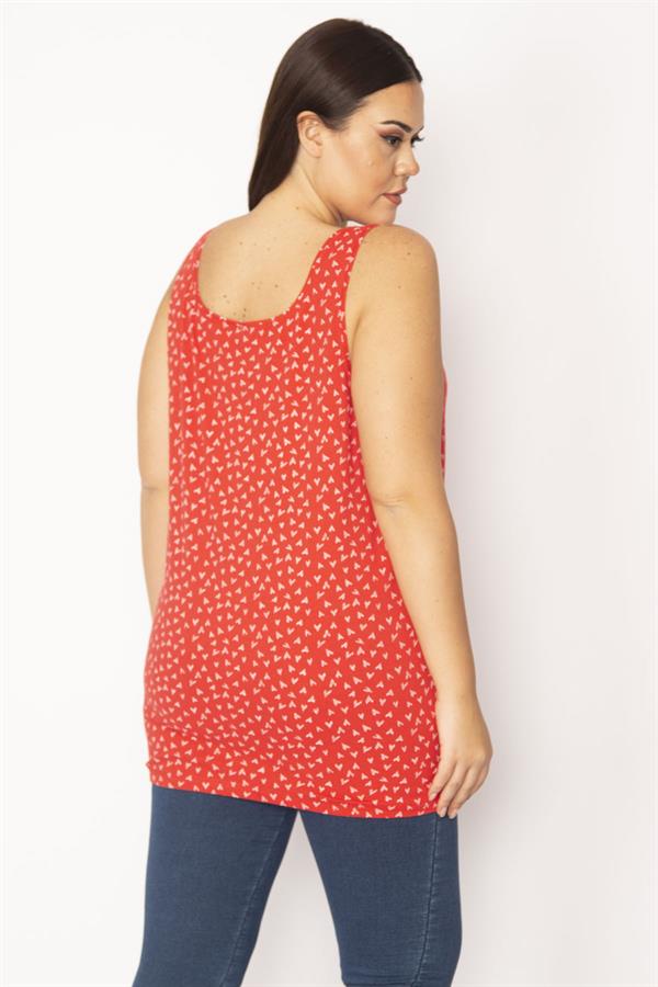 Kadın Kırmızı Büyük Beden Pamuklu Kumaş Likralı Kolsuz Bluz