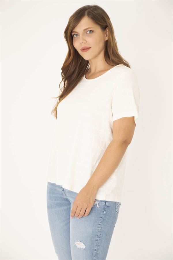 Kadın Büyük Beden Kemik Bisiklet Yakalı Kendinden Desenli Bluz 65N36933