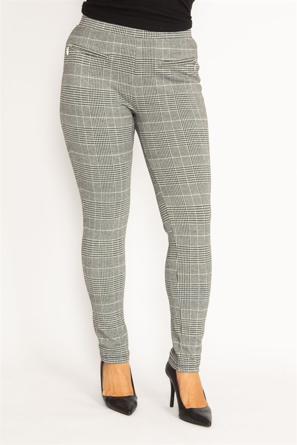 Leggings femme gris à carreaux et poches zippées décoratives 26A34810