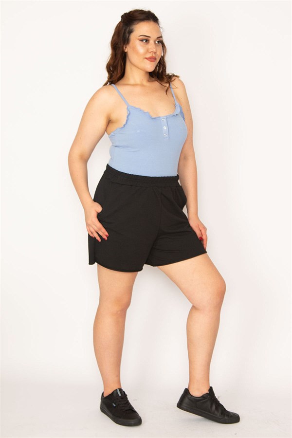 Kadın Siyah Beli Lastikli Yan Cepli Şort 65N33177