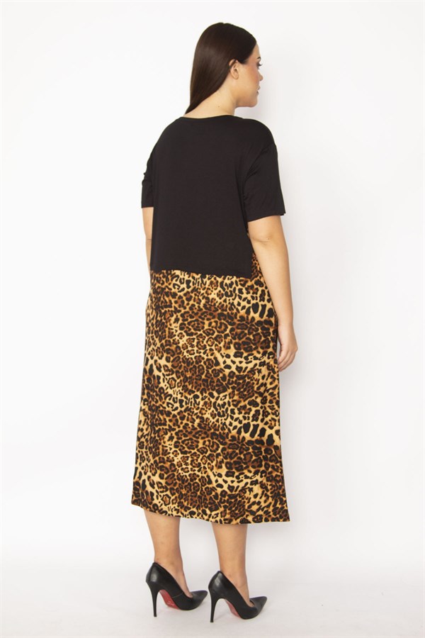 Kadın Kahve Etek Kısmı Desenli Katlı Elbise 65N29531
