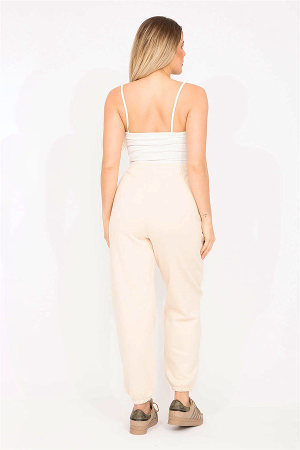 Kadın Bej 3 İplik Polar Kumaş İçi Şardonlu Eşofman Alt 65N35293