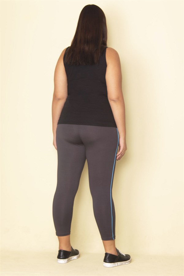 Kadın Füme Yan Şeritli Likralı Jarse Tayt Pantolon 65N28656