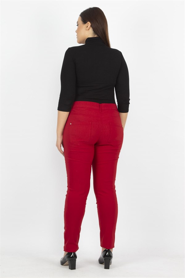 Kadın Bordo Fermuar Detaylı Pantolon 65N20932