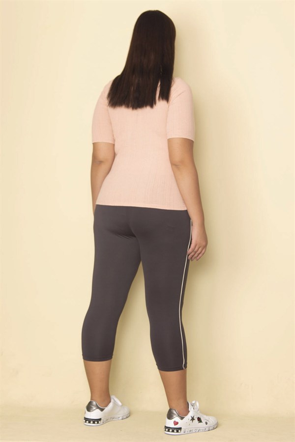 Kadın Füme Yan Şeritli Likralı Jarse Tayt Pantolon 65N28657