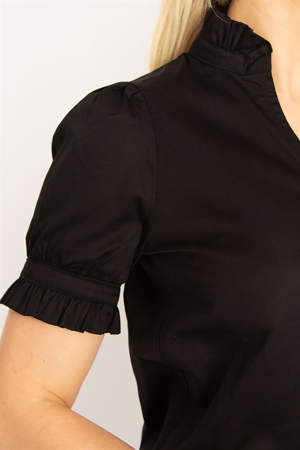 Kadın Beyaz Yaka Ve Kol Ağzı Fırfır Detaylı Poplin Bluz 65N35174